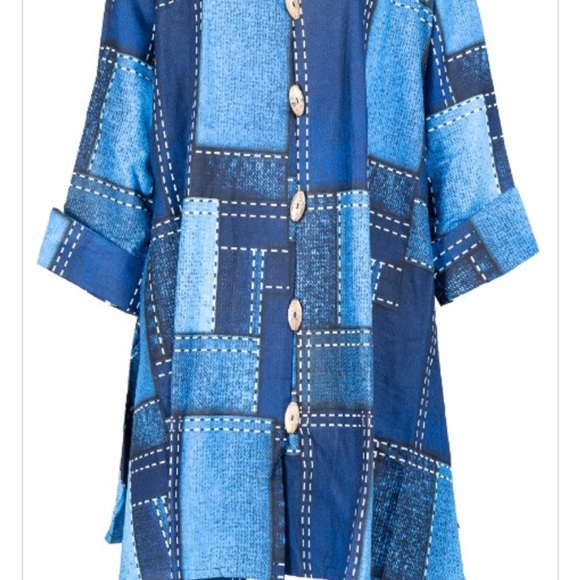 Casual Blue Long Sleeve Dress with Mandarin Collar - Picture 7 of 10